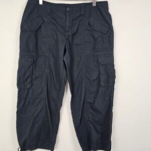 Norma Kamali Womens Pants Black Cropped Cotton  Pockets Ties Cargo Size 14